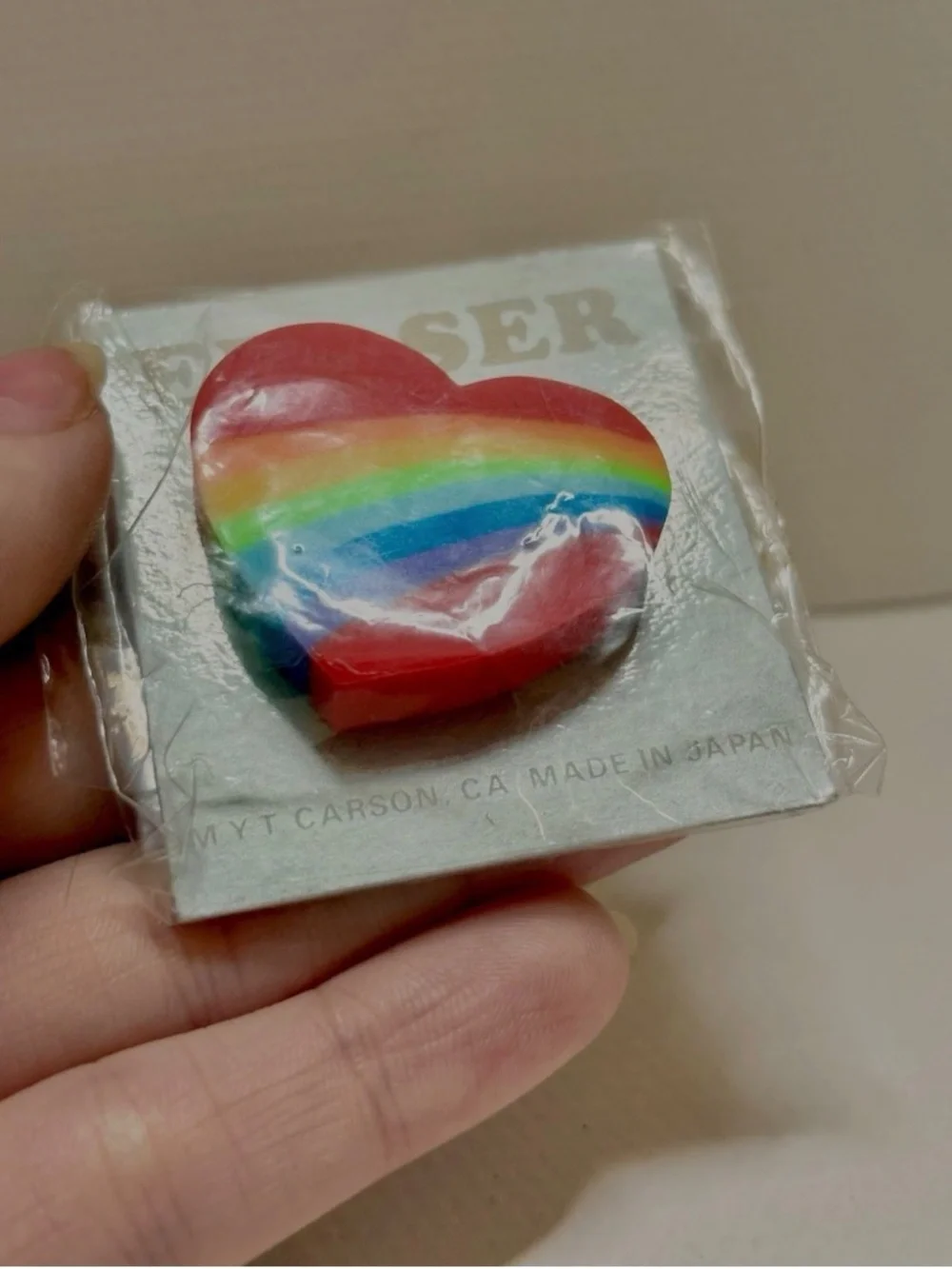 Vintage Rainbow Heart Shaped Eraser from Japan 1980s Retired Retro Stationary